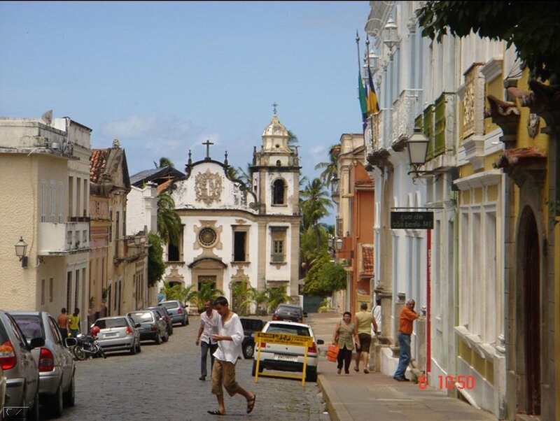 Cobblestone Street with Church — White