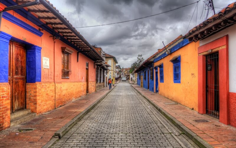 Cobblestone Street with Colorful Buildings