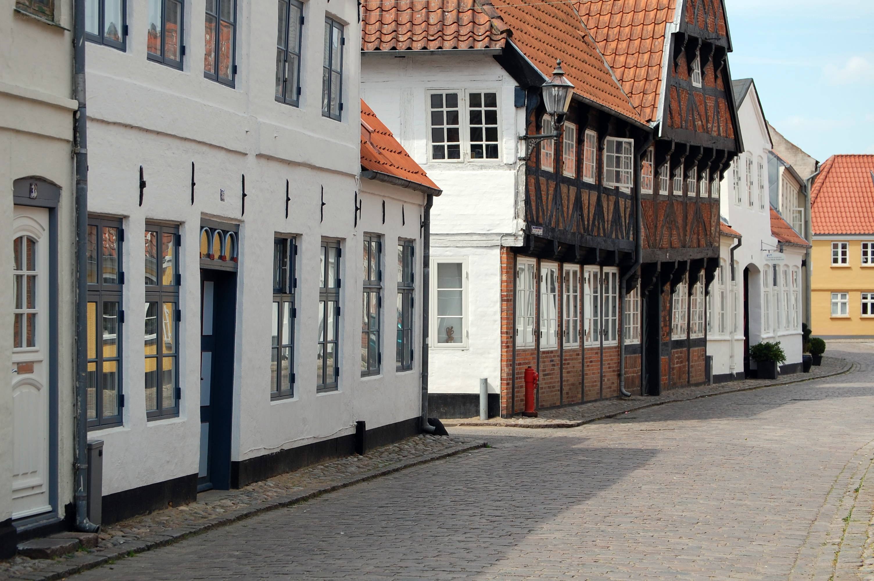 cobblestone street with historic buildings