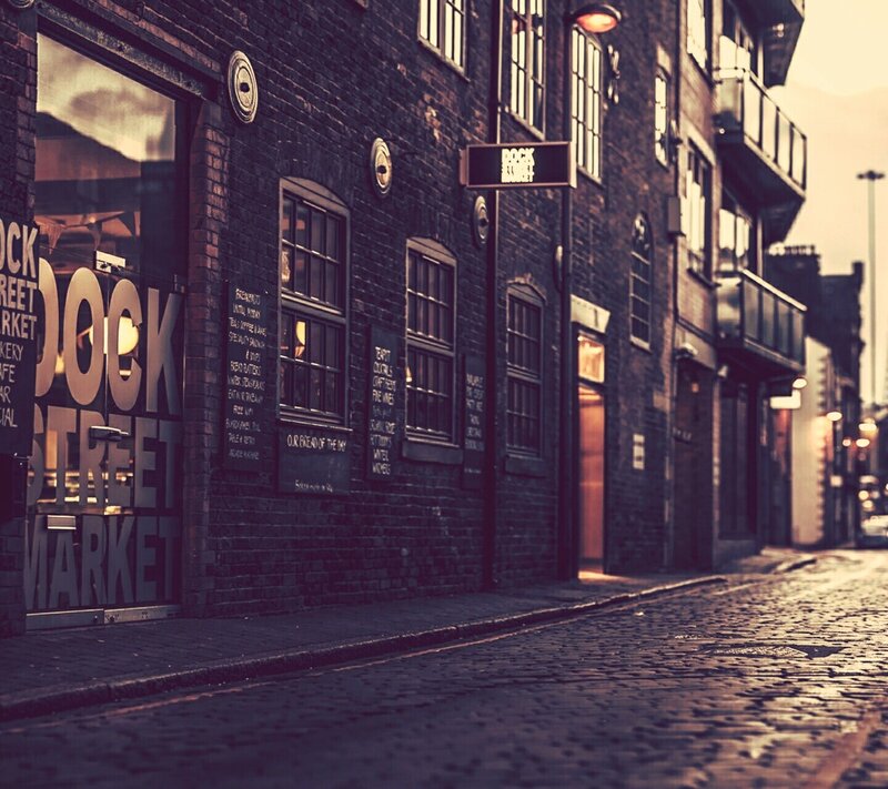 Cobblestone Street with Market