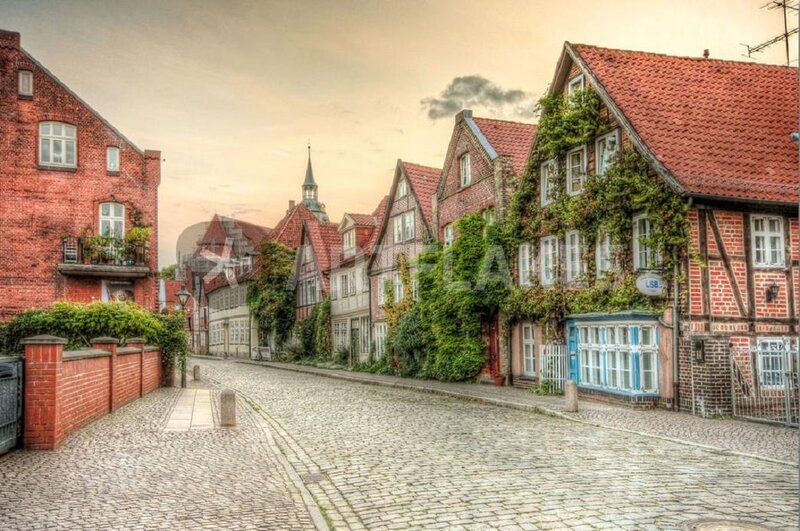 Cobblestone Street with Old Houses