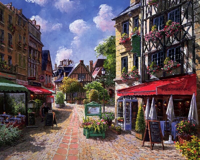 Cobblestone Street with Restaurants