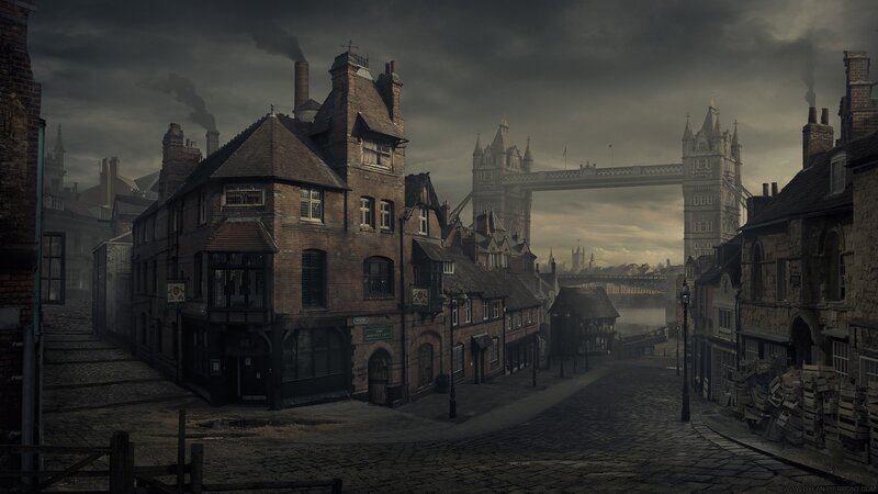 Cobblestone Street with Tower Bridge