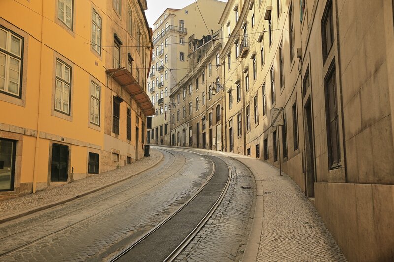 Cobblestone Street with Tracks