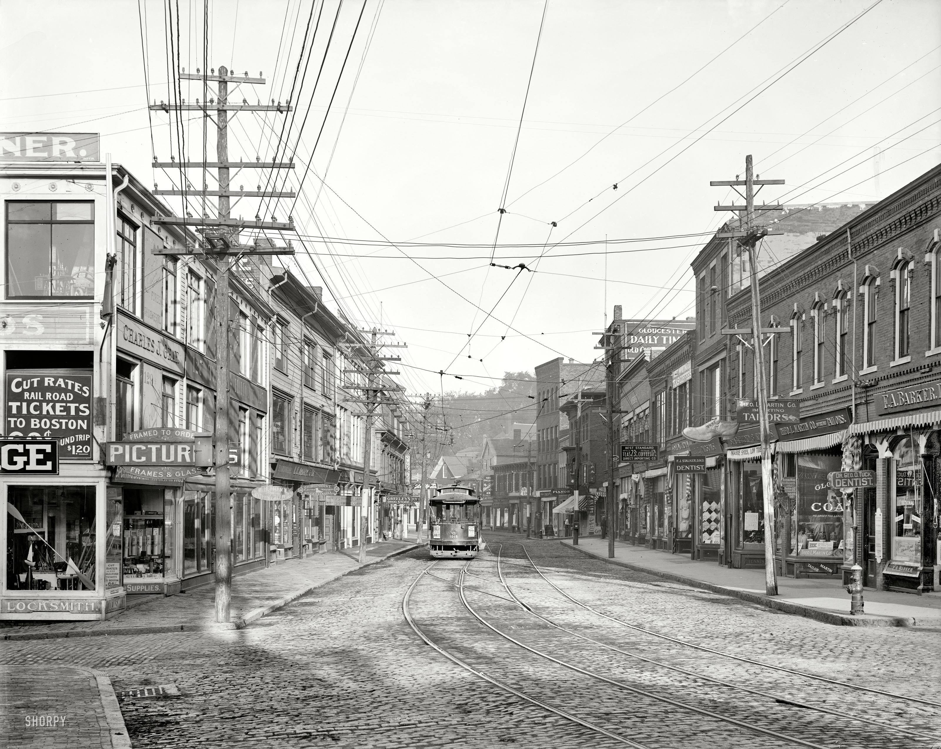 Cobblestone street with trolley