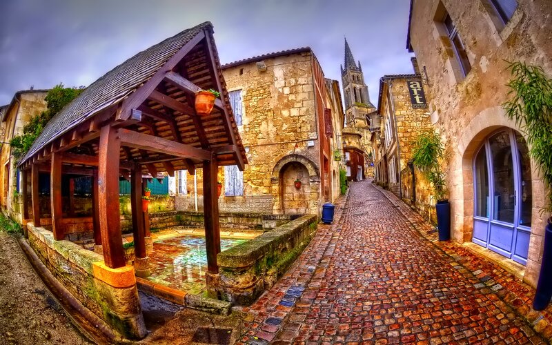 Cobblestone Street with Well