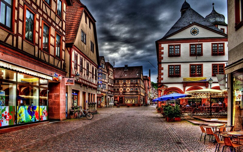 Cobblestone Town Square — Brown, Dramatic, Afternoon