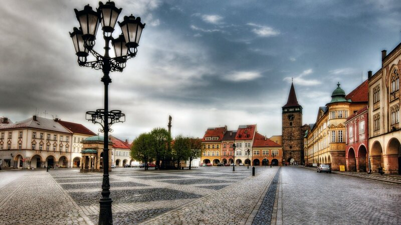 Cobblestone Town Square — Gray, Dramatic