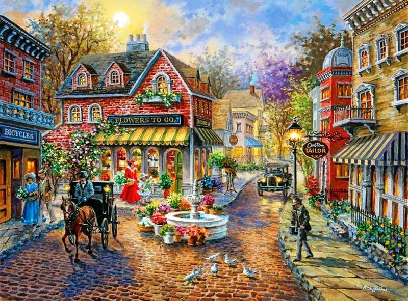 Cobblestone Town Street — Red