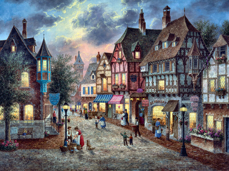 Cobblestone Village Street — Blue