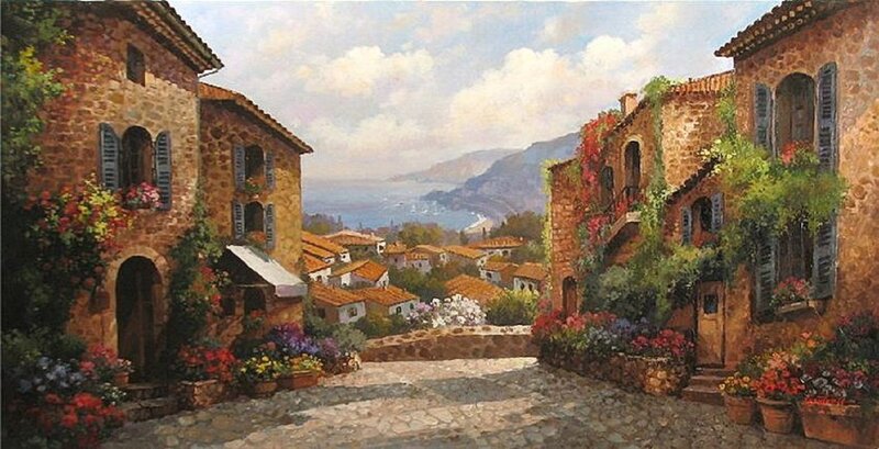 Cobblestone Village Street — Brown, Serene