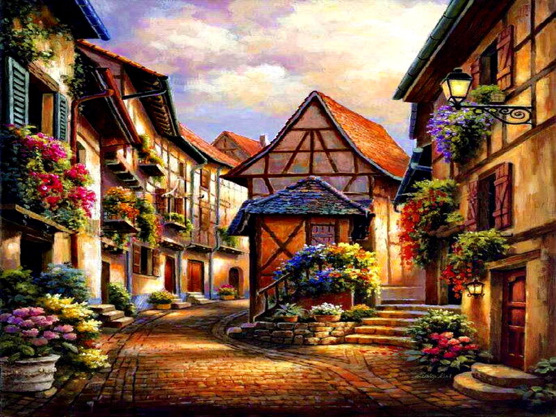 Cobblestone Village Street — Brown