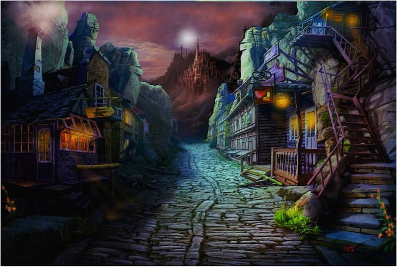 Cobblestone Village Street — Purple