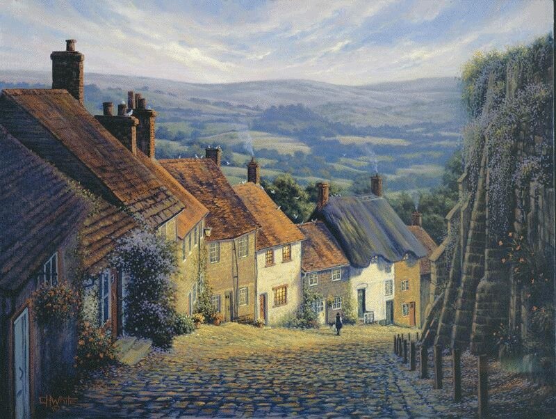 Cobblestone village street