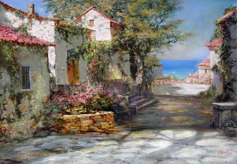 Cobblestone Village Street — White