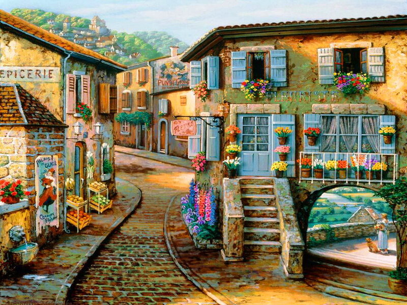 Cobblestone Village Street — Yellow