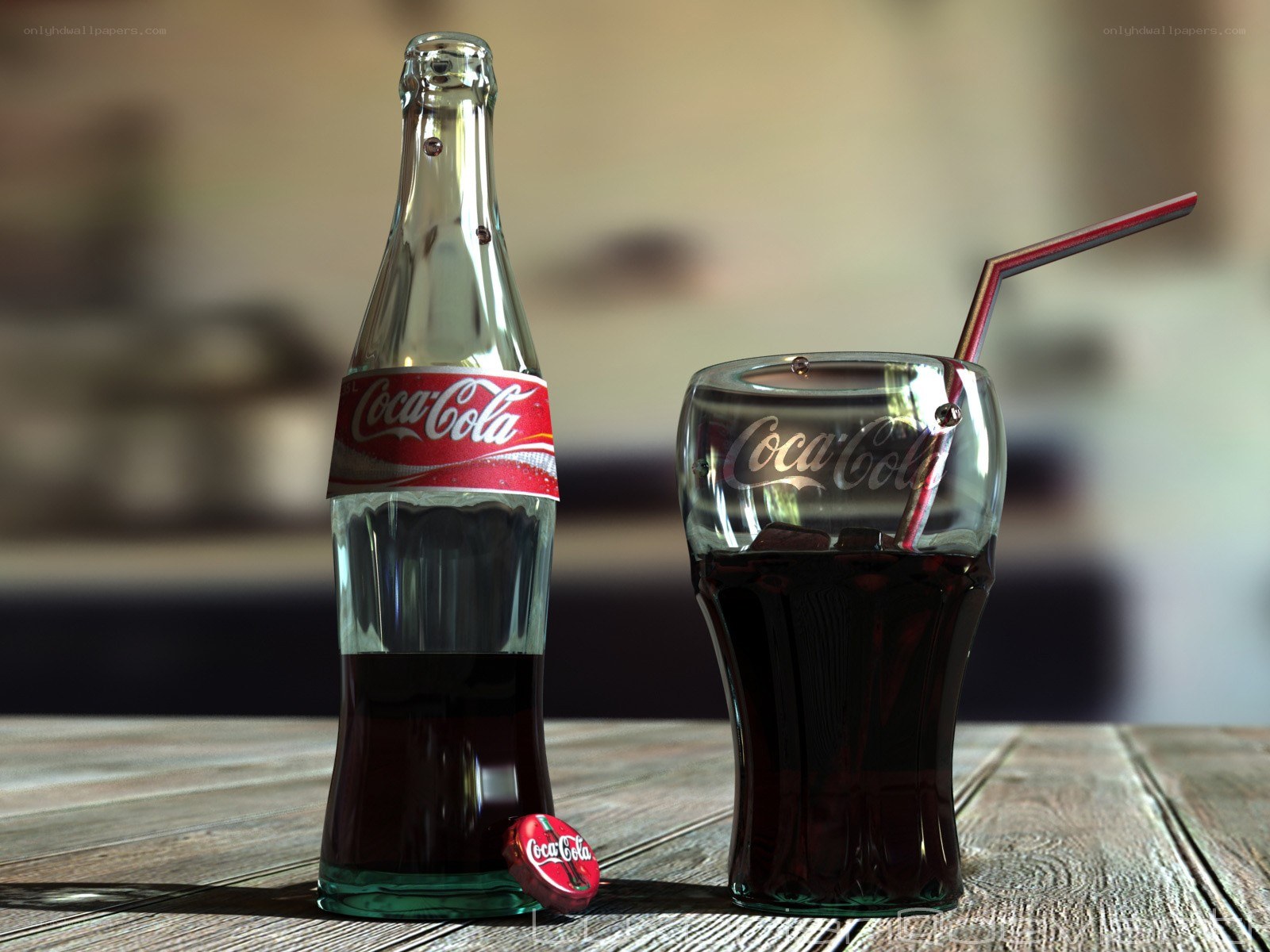 Coca-Cola bottle and glass