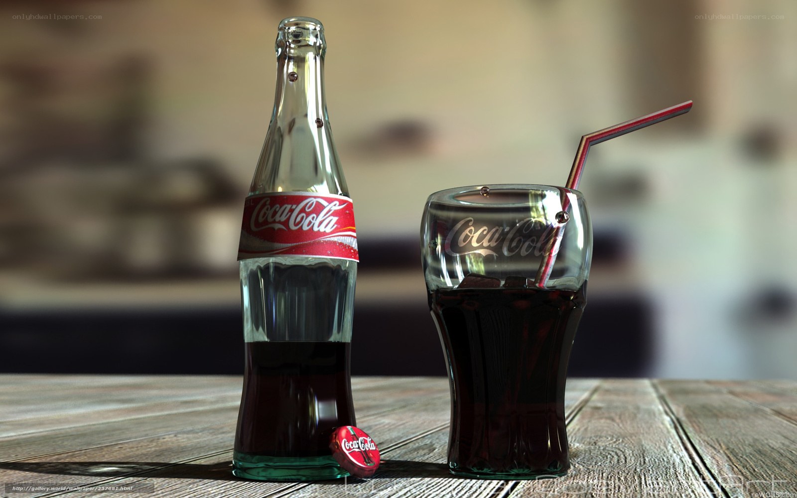 Coca-Cola bottle and glass