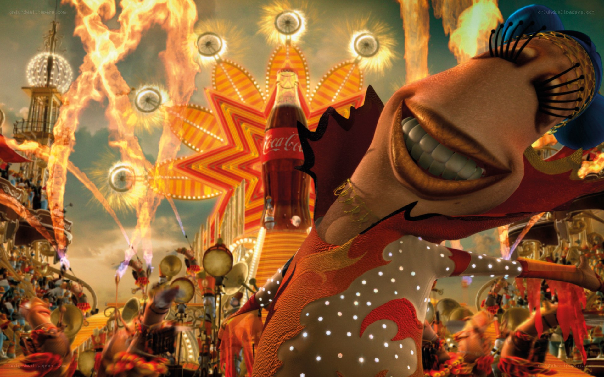 Coca-Cola bottle character at carnival
