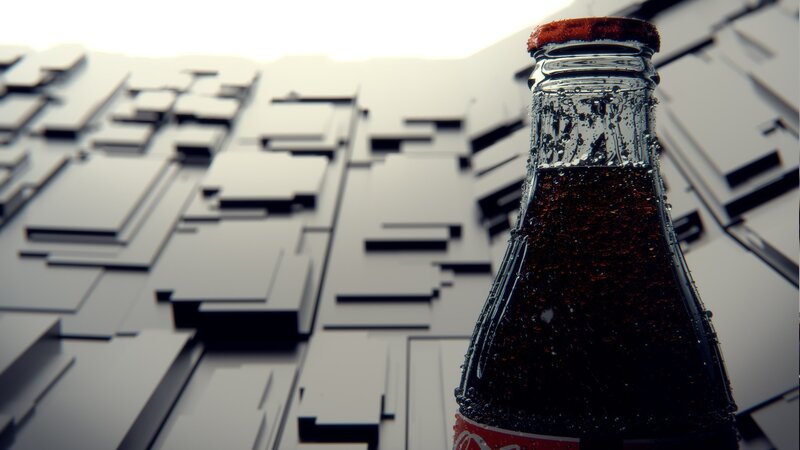Coca-Cola bottle on geometric background