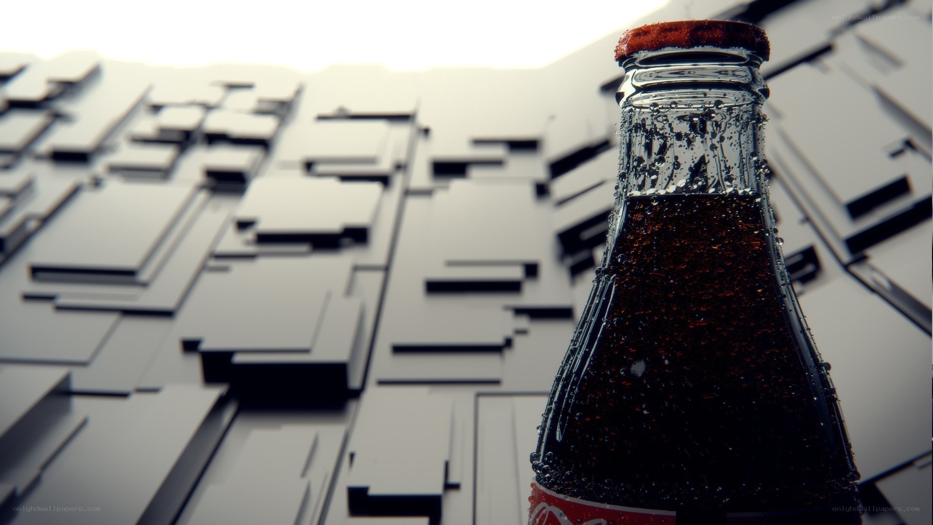 Coca-Cola bottle on geometric background