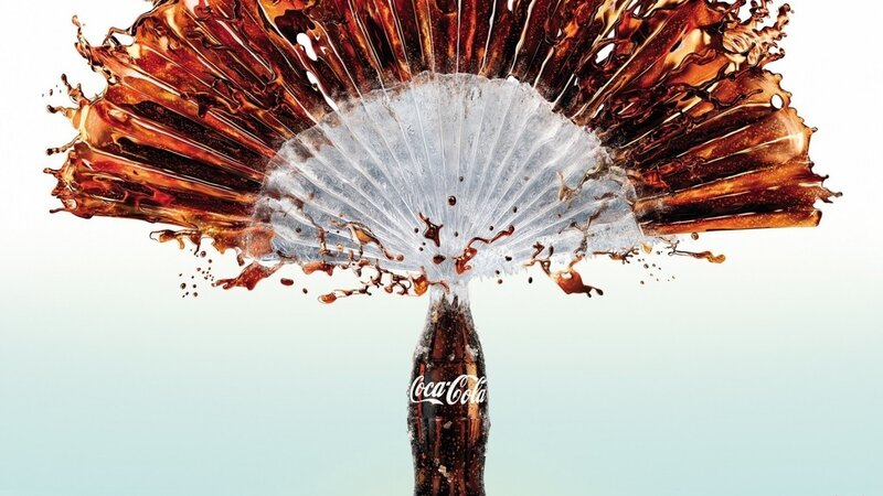 Coca-Cola Bottle Splash — Brown, Dynamic, Photograph, Liquid