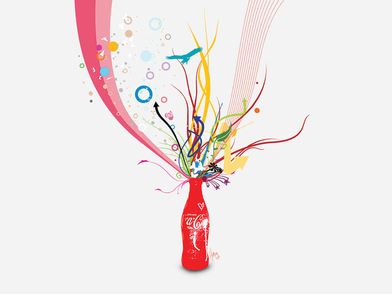 Coca-Cola bottle with abstract art