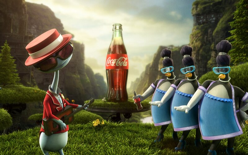 Coca-Cola bottle with animated characters