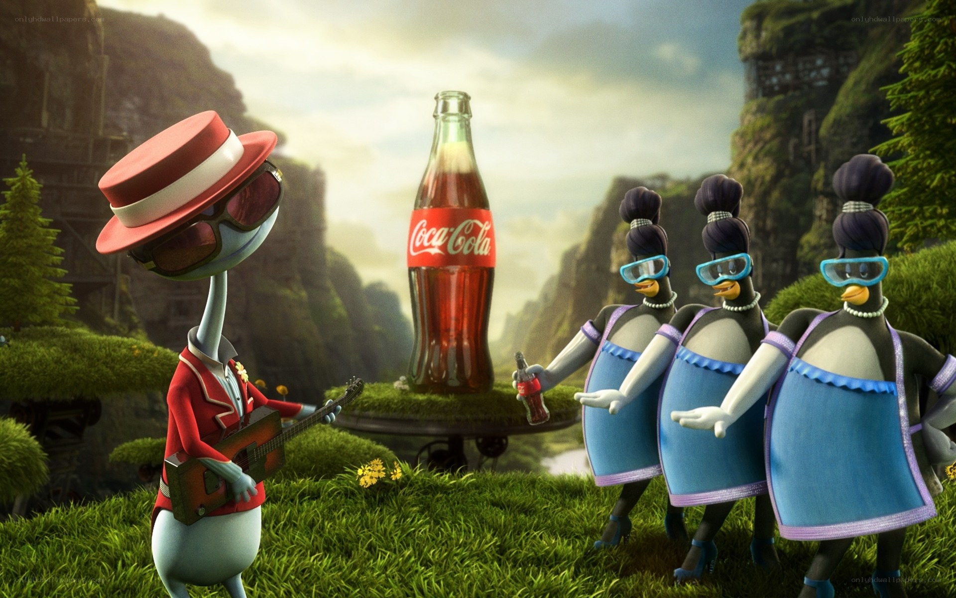 Coca-Cola bottle with animated characters