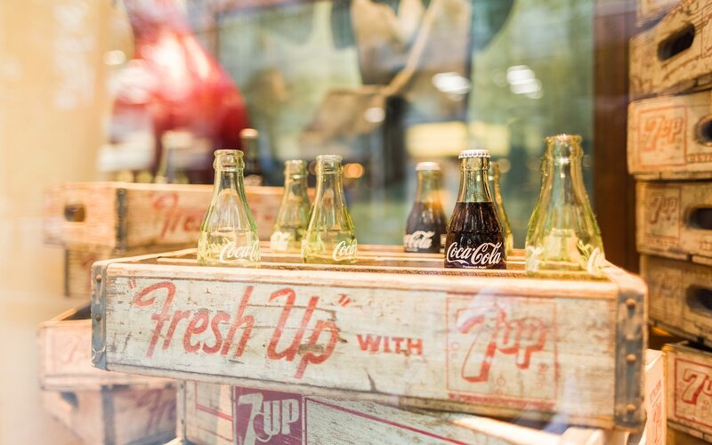Coca-Cola bottles in a crate