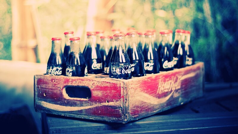Coca-Cola Bottles in Crate — Red, Nostalgic, Photograph