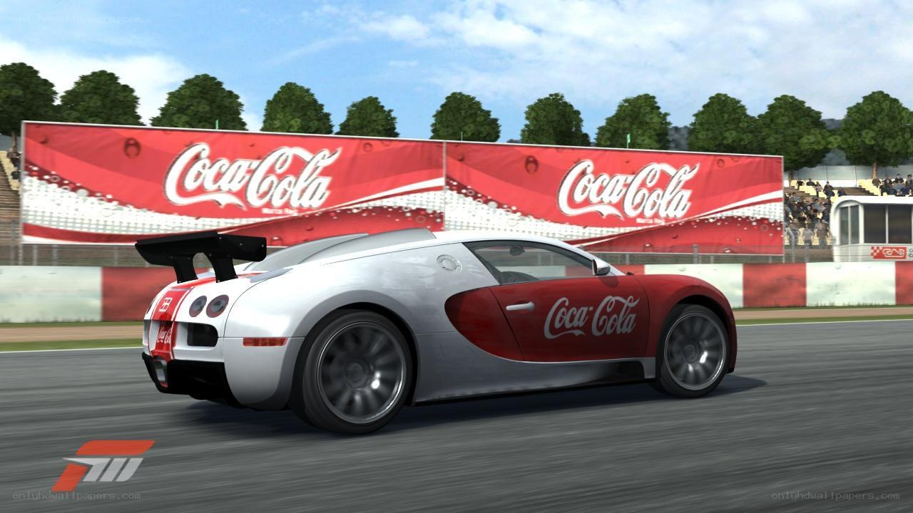 Coca-Cola Bugatti on racetrack