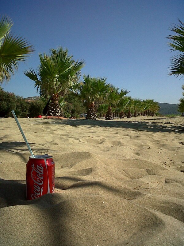 Coca-Cola can on sandy beach