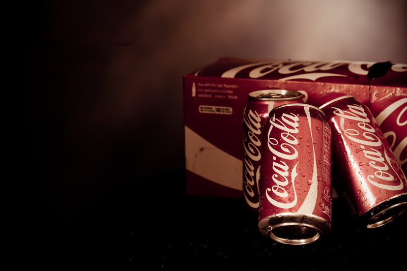 Coca-Cola Cans and Box — Red, Dramatic