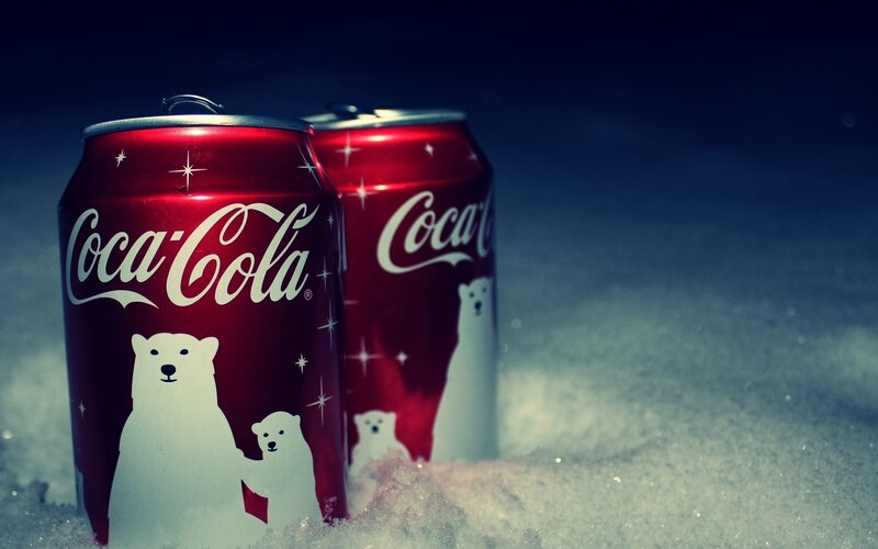 Coca-Cola Cans in Snow — Red, Cold