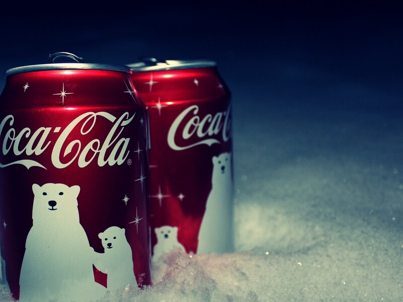 Coca-Cola Cans in Snow — Red, Festive