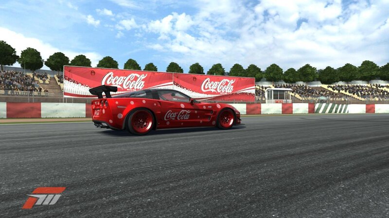 Coca-Cola Corvette on racetrack