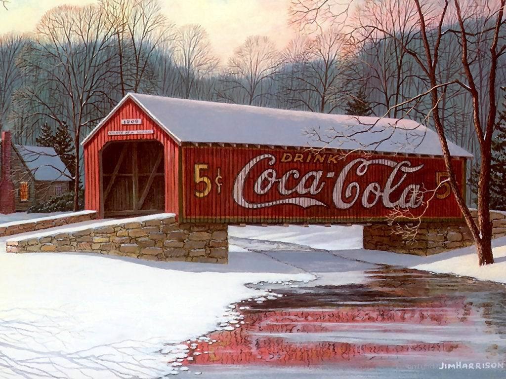 Coca-Cola covered bridge in winter