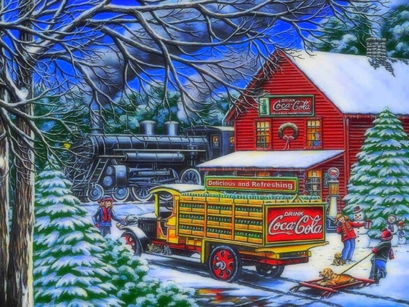 Coca-Cola Delivery Truck — Red, Festive, Winter, Illustration