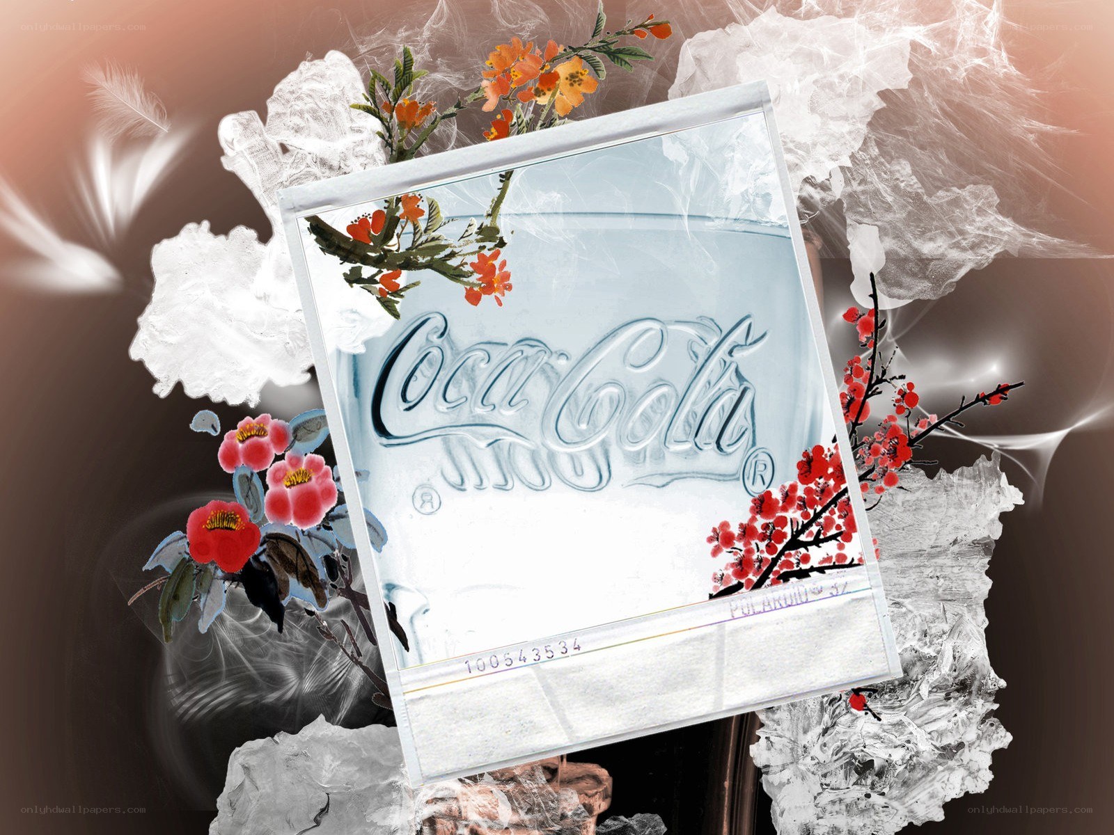 Coca-Cola in ice with flowers