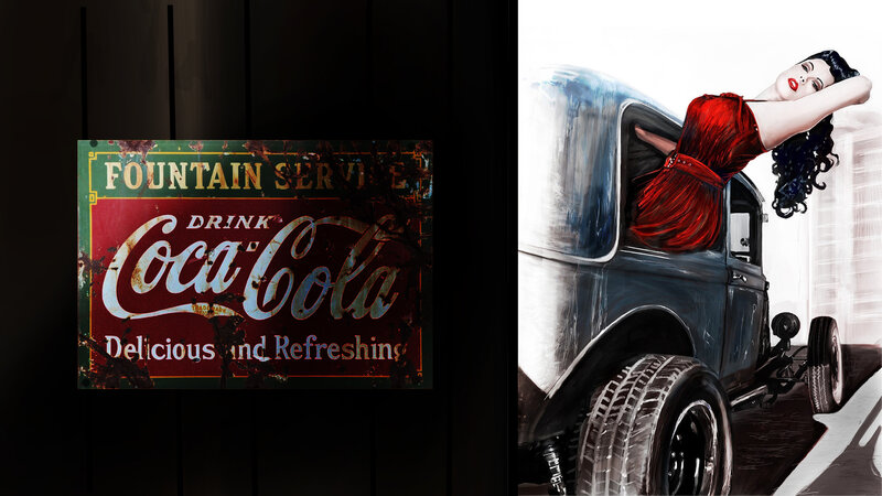 Coca-Cola sign and pin-up art