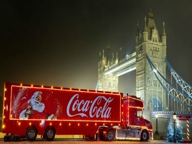 Coca-Cola Truck at Night — Red, Festive, Photograph