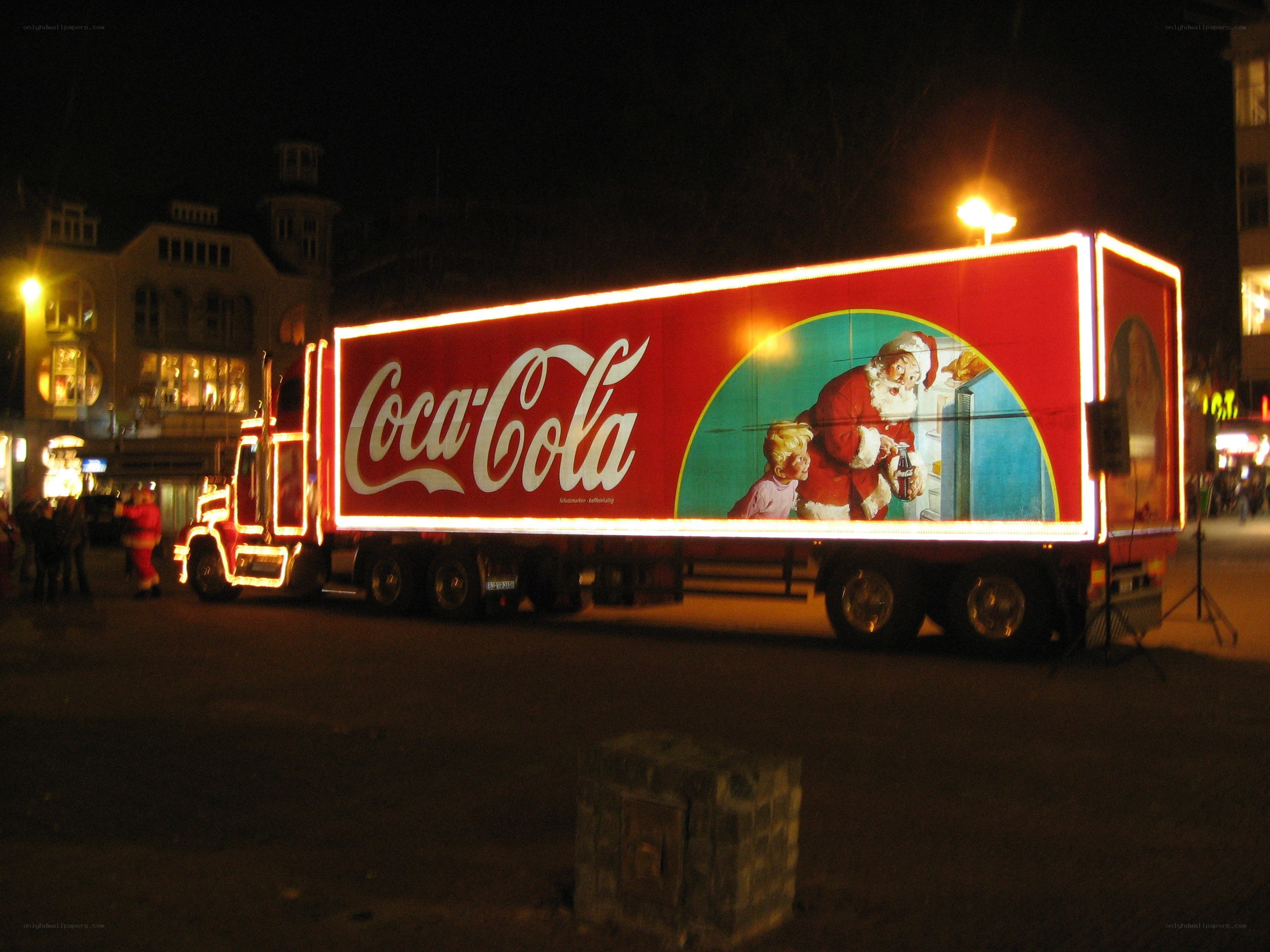Coca-Cola truck at night