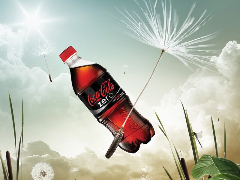 Coca-Cola Zero bottle in sky