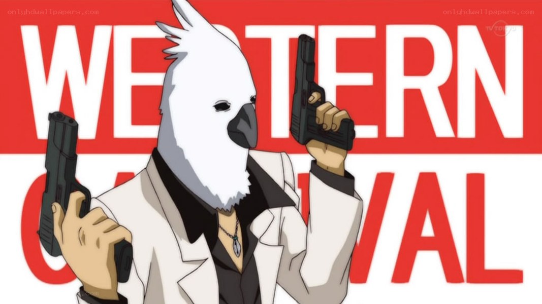 cockatoo character with guns