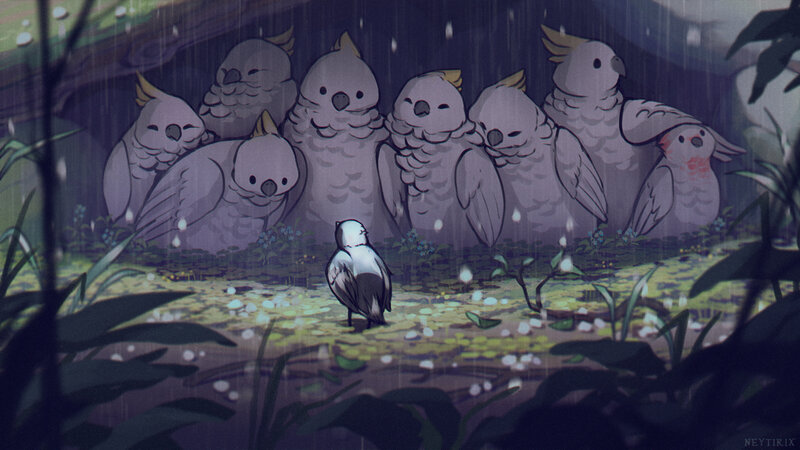 Cockatoo Flock in Rain