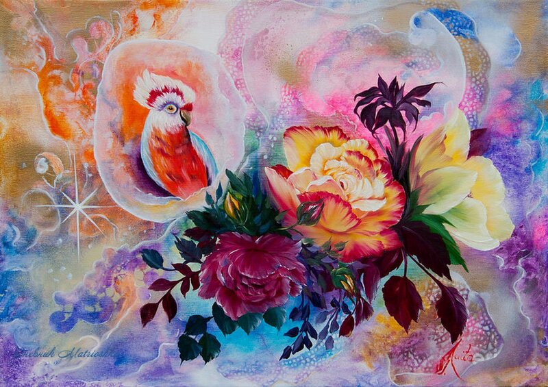 Cockatoo with Flowers