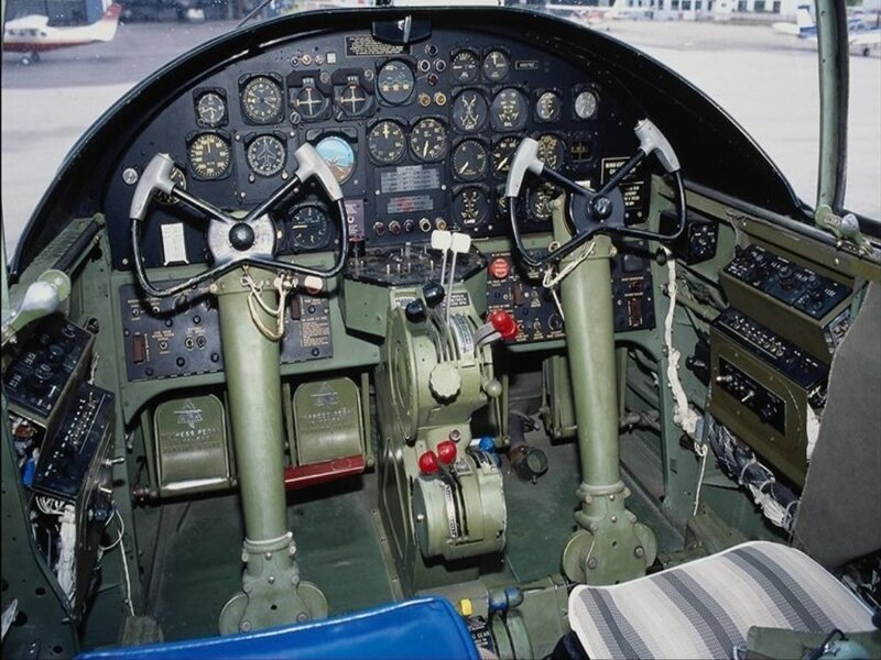 Cockpit of a vintage military aircraft