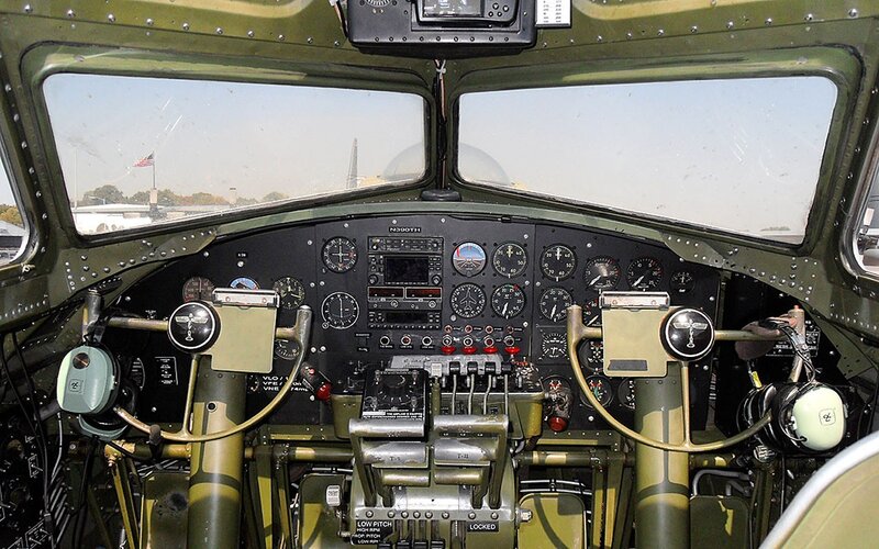 Cockpit of a vintage military aircraft