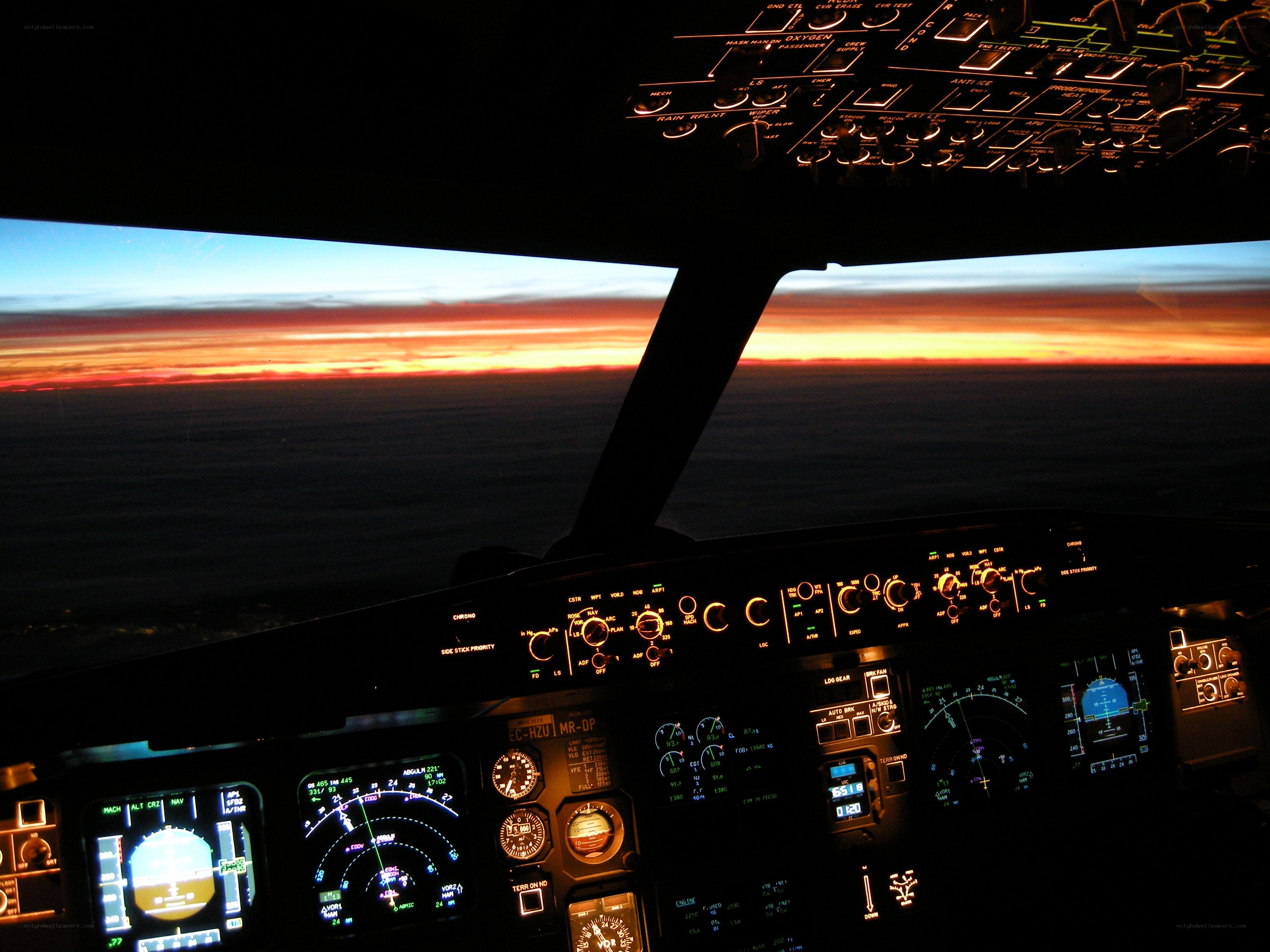 Cockpit view at sunset